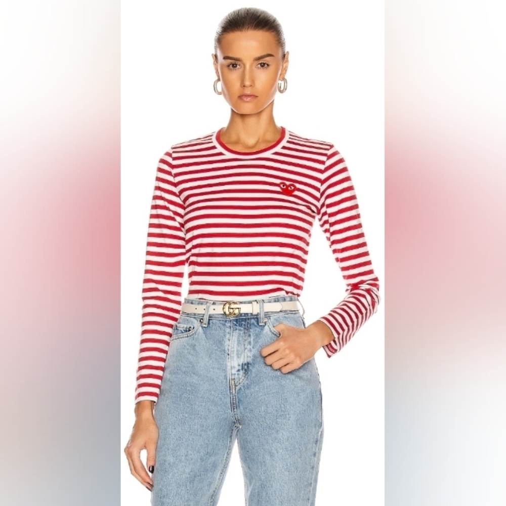 Comme De Garcons Unisex Striped Play Long Sleeve Tee.